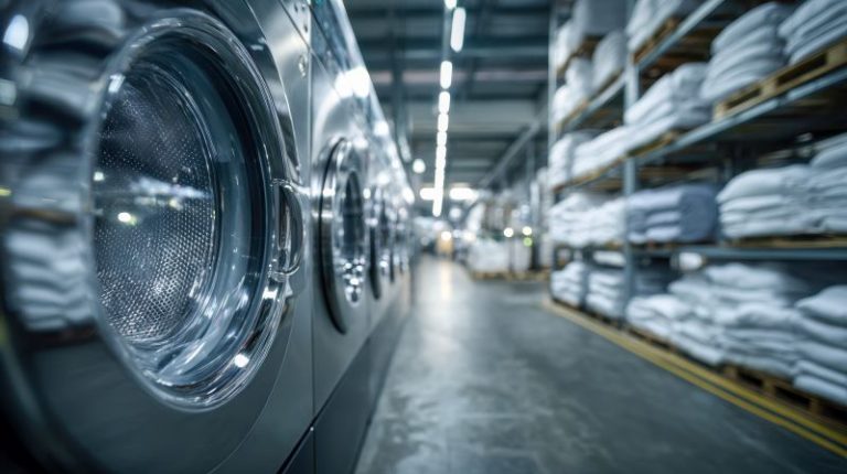 Lavanderia industrial demanda dosagem automática e produtos profissionais.
